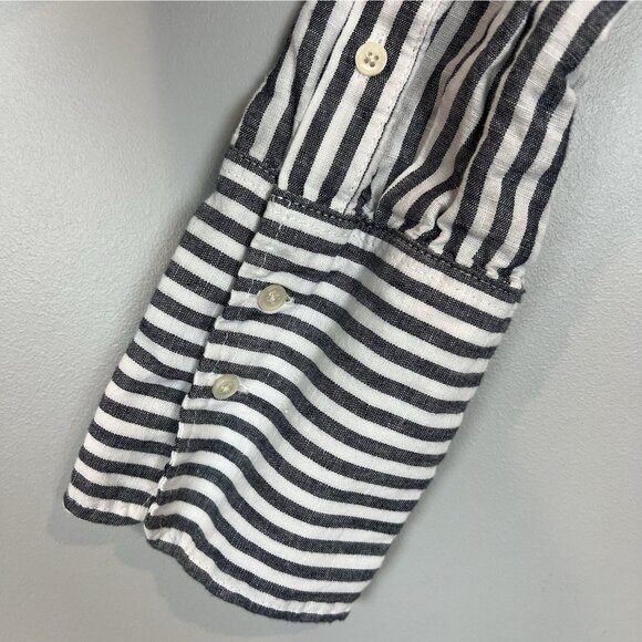 J. Crew Shirtdress Size XL Gray White Stripe Button Up Linen Blend Coastal - Picture 3 of 9